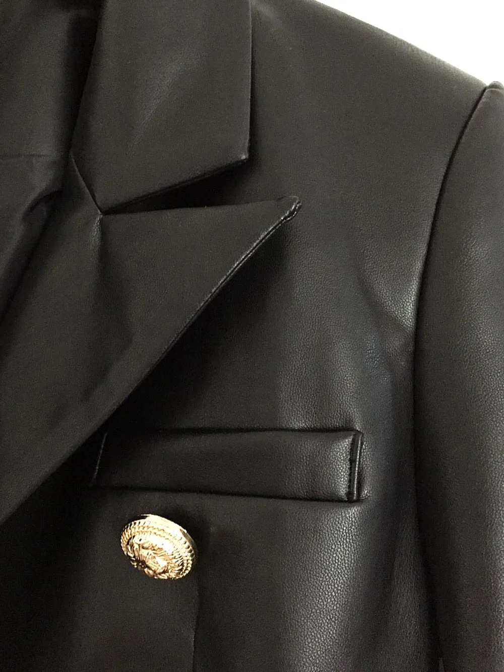 UNTITLED Double-Breasted Leather Blazer in Black