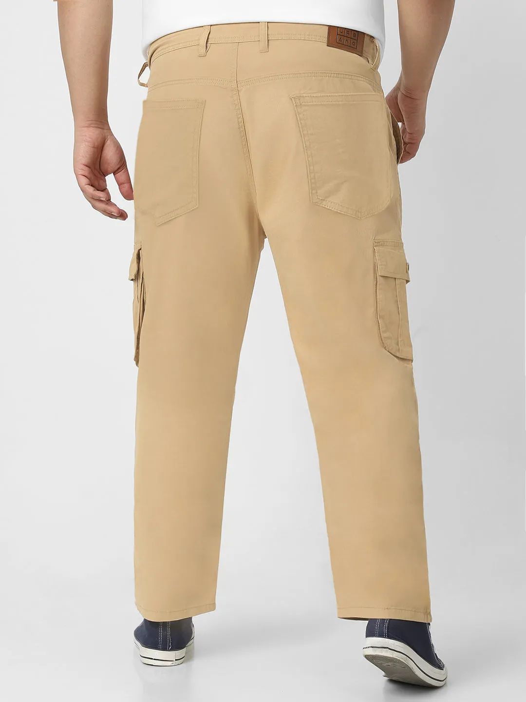 Urbano Plus Men's Beige Regular Fit Solid Cargo Chino Pant with 6 Pockets