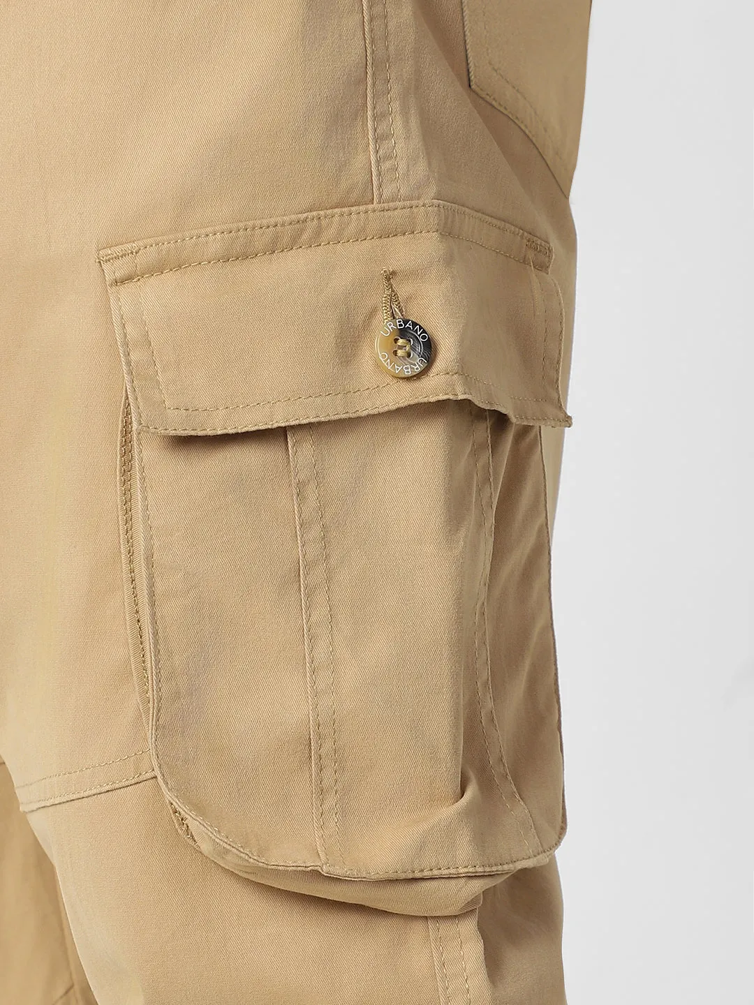 Urbano Plus Men's Beige Regular Fit Solid Cargo Chino Pant with 6 Pockets