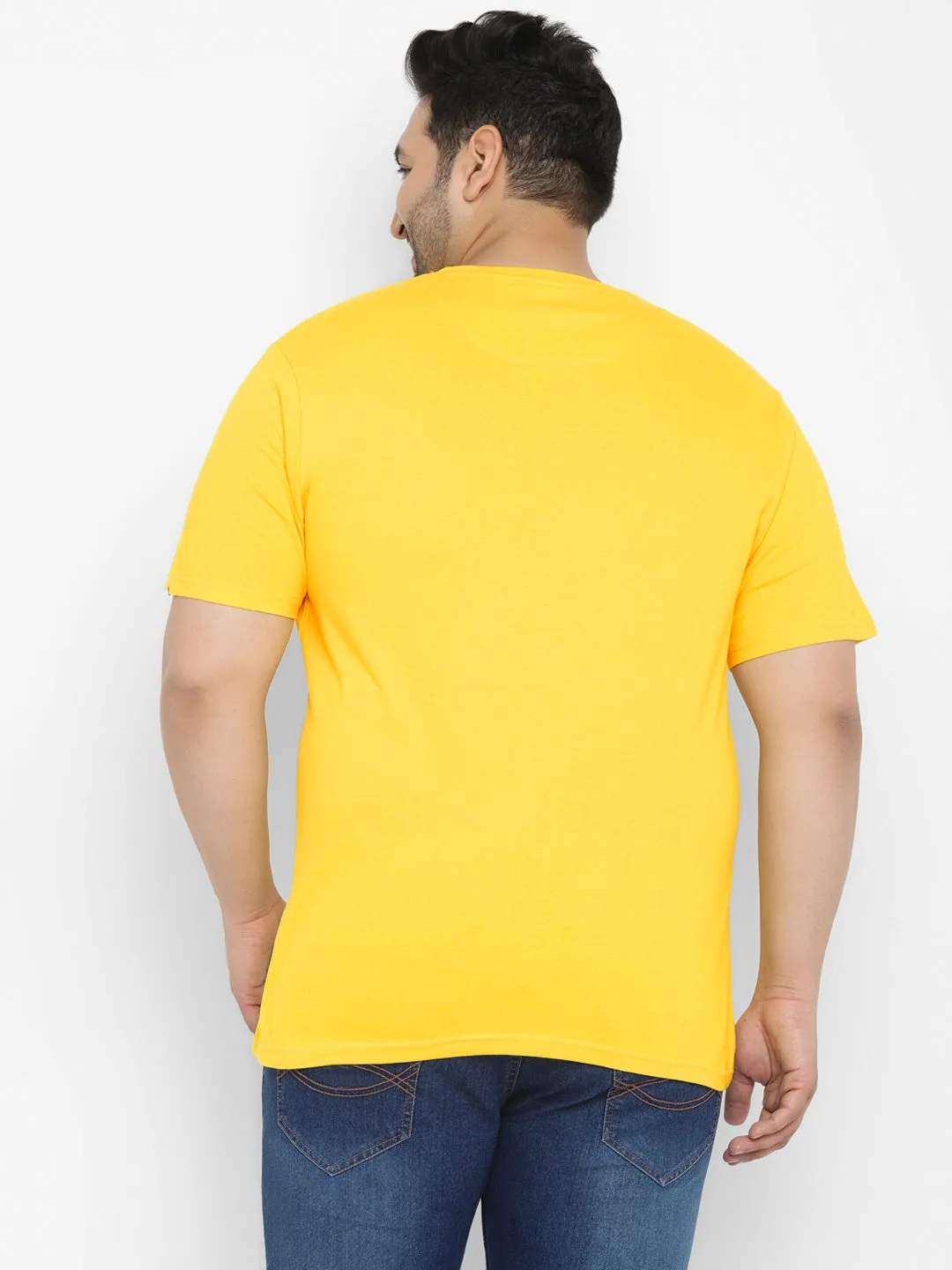 Urbano Plus Men's Yellow Graphic Printed Half Sleeve Regular Fit Cotton T-Shirt