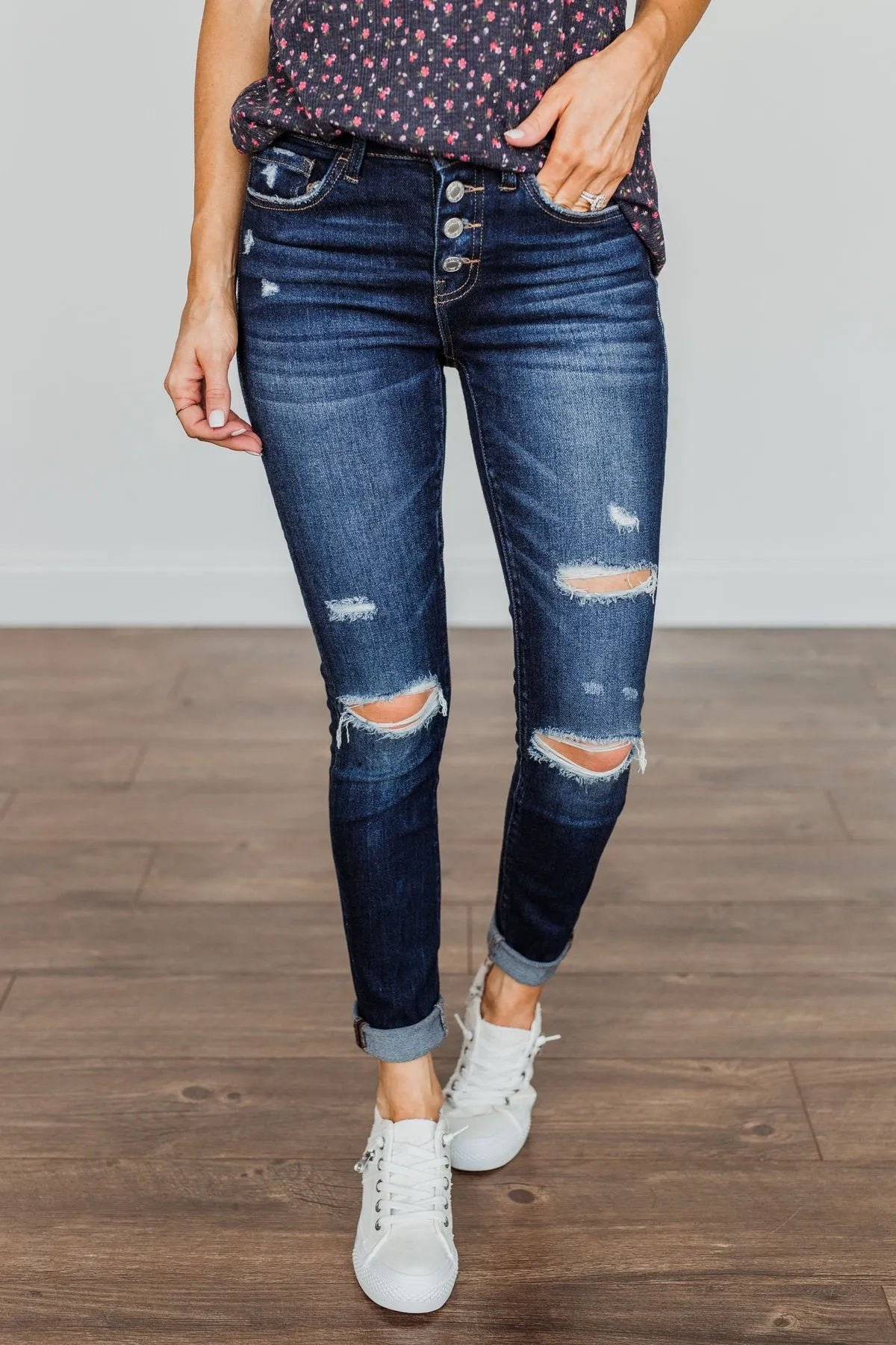 Vervet Mid-Rise Skinny Jeans- Dark Karina Wash