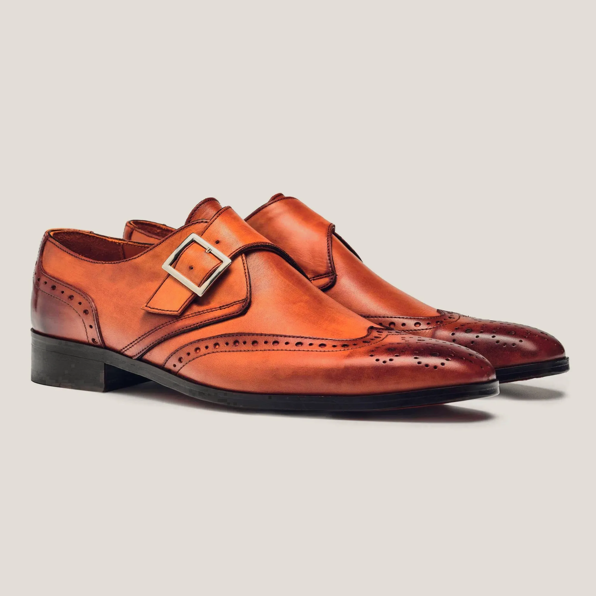 Washington Cognac Patina Leather Monk Strap Brogues