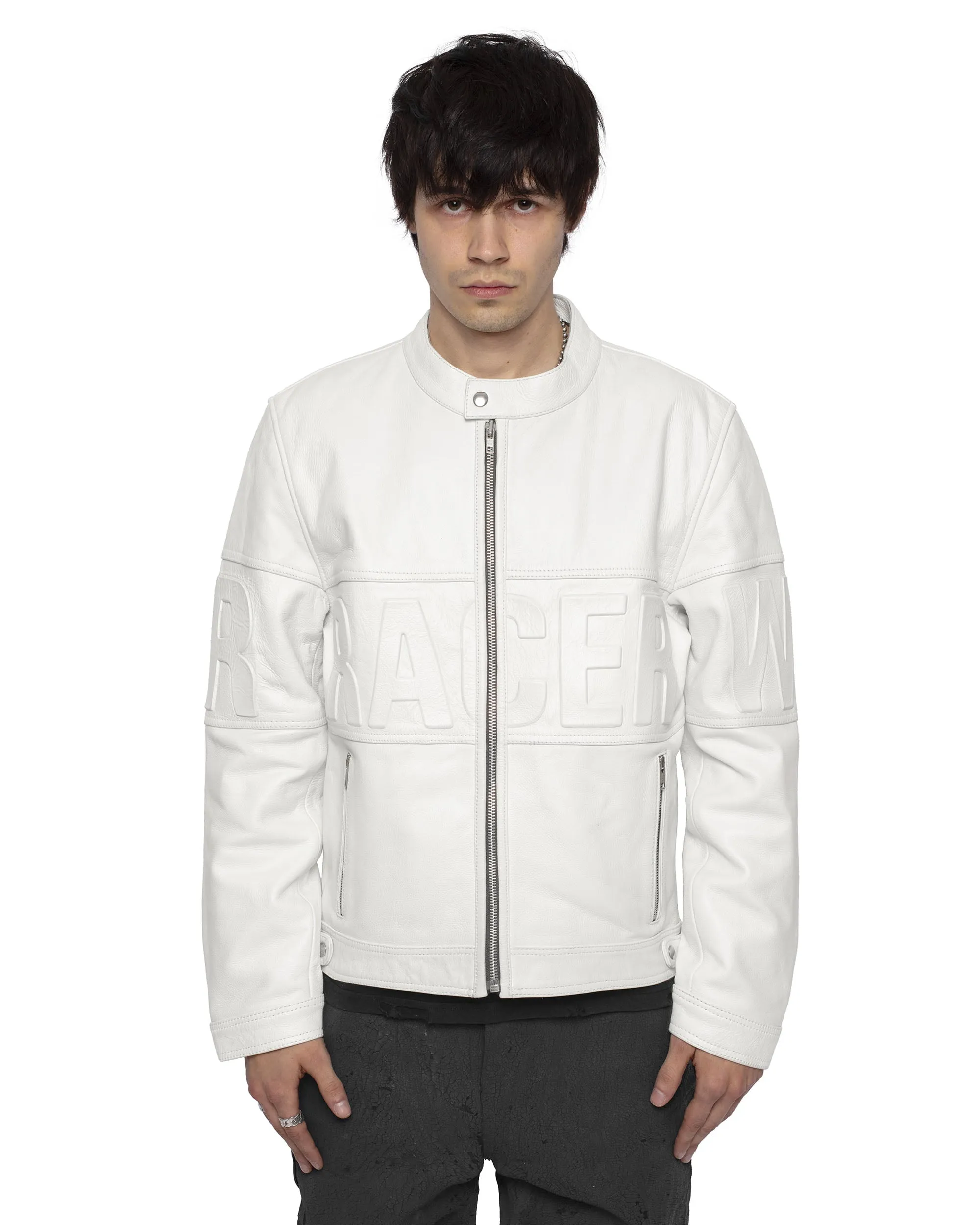 White Embossed Leather Jacket