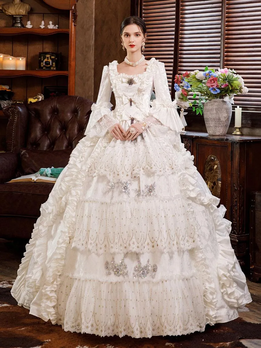 White  Retro Tudor Dress Costumes  Dress For Women Marie Antoinette Costume Euro-Style Party Prom Dress