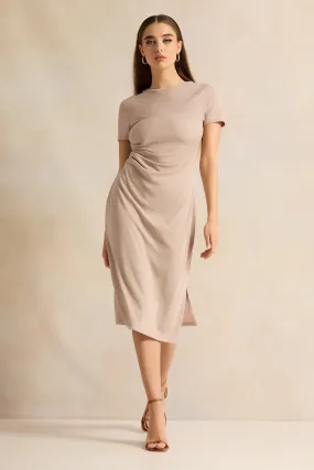 Women Beige Short Sleeve Dress