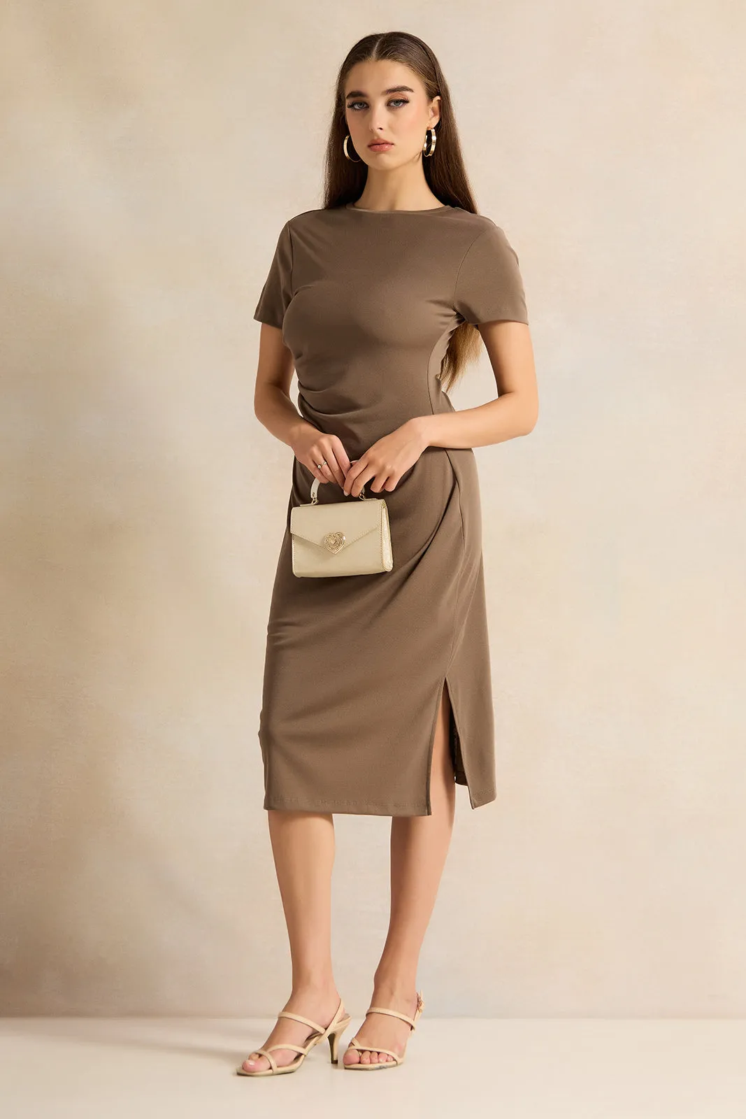 Women Brown Short Sleeve Dress