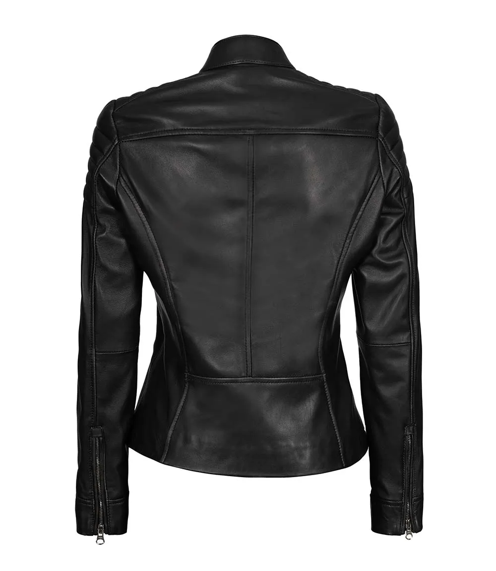 Women's Black Slim Fit Cafe Racer Leather Jacket