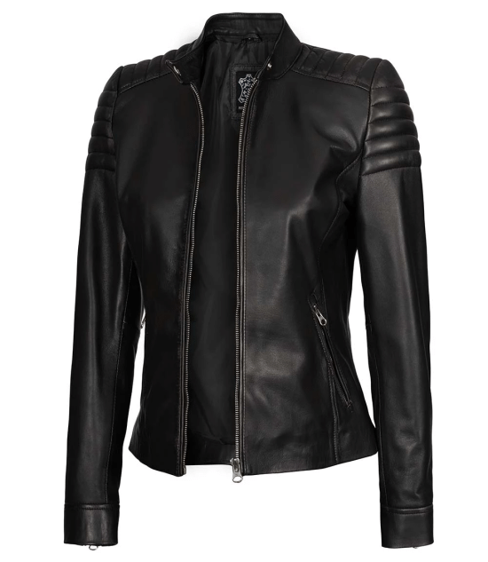 Women's Black Slim Fit Cafe Racer Leather Jacket